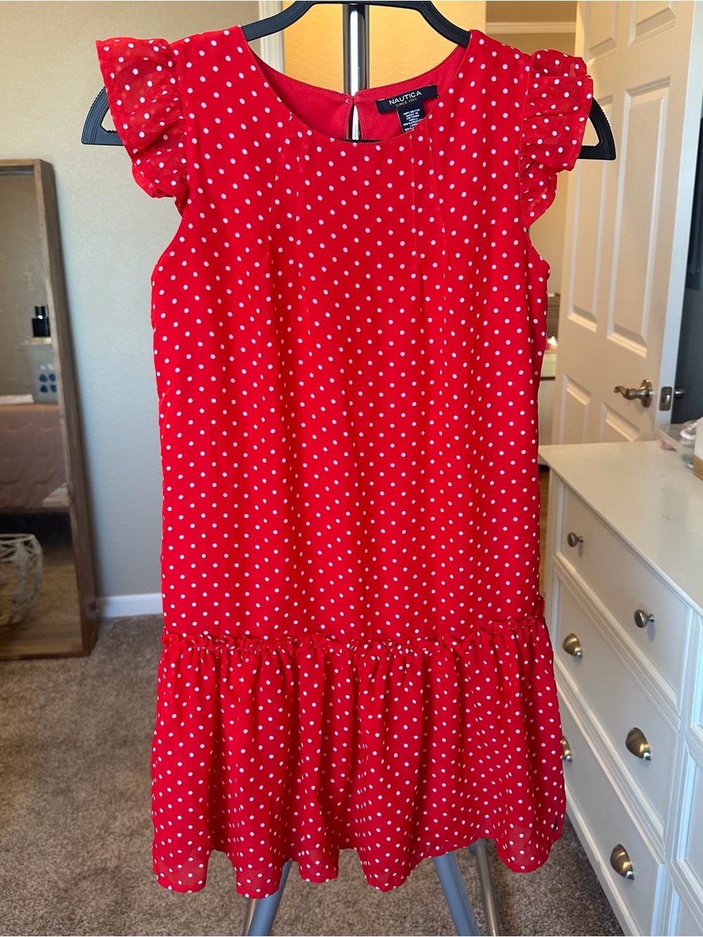 Nautica Red Polka Dot Ruffle-Hem Girls Dress